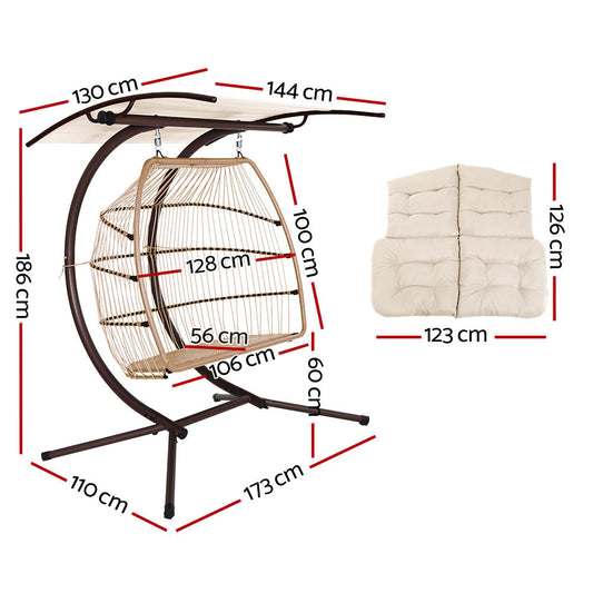 Andy Outdoor Furniture Lounge Hanging Swing Chair Egg Hammock Stand Rattan Wicker Latte