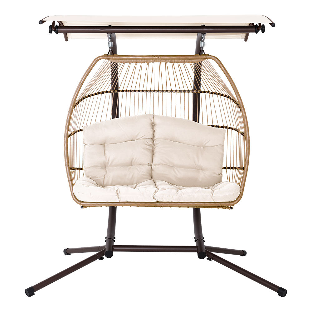 Andy Outdoor Furniture Lounge Hanging Swing Chair Egg Hammock Stand Rattan Wicker Latte