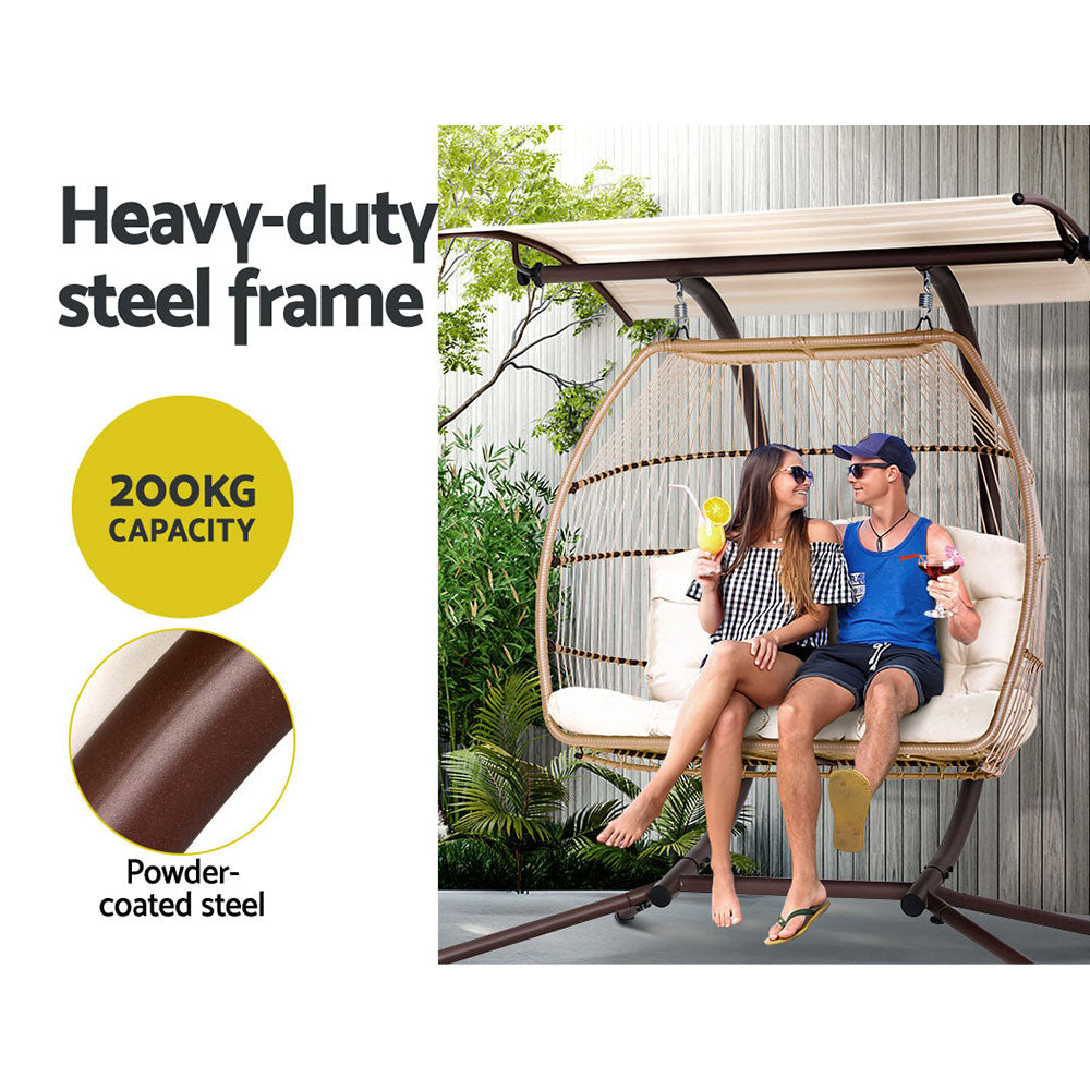 Andy Outdoor Furniture Lounge Hanging Swing Chair Egg Hammock Stand Rattan Wicker Latte