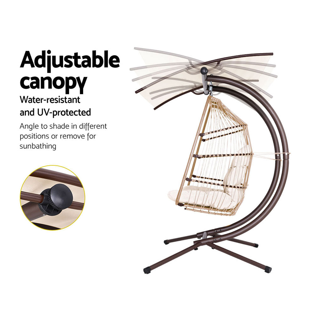 Andy Outdoor Furniture Lounge Hanging Swing Chair Egg Hammock Stand Rattan Wicker Latte