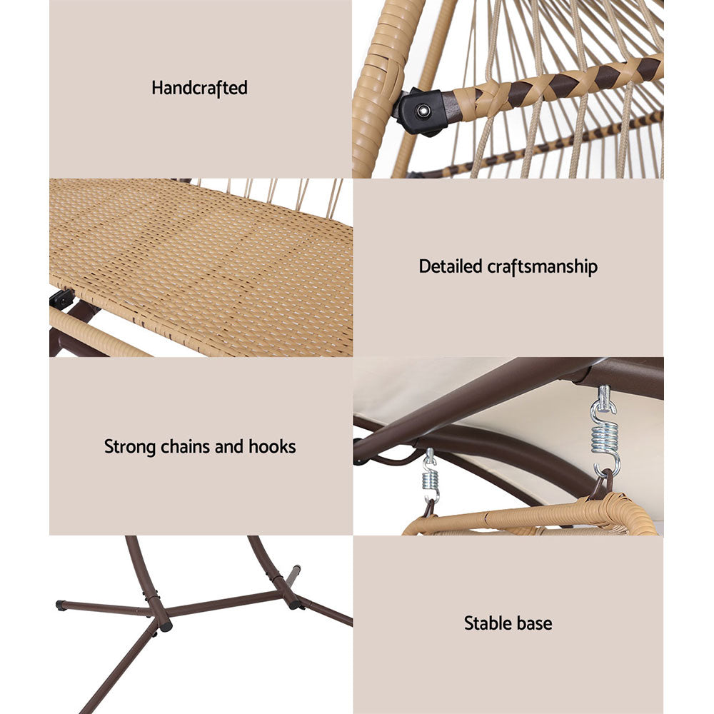 Andy Outdoor Furniture Lounge Hanging Swing Chair Egg Hammock Stand Rattan Wicker Latte