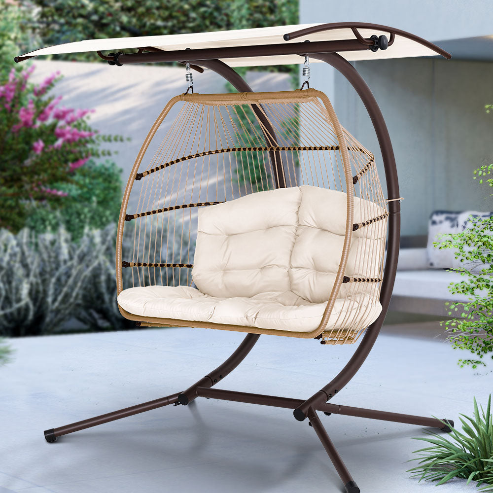 Andy Outdoor Furniture Lounge Hanging Swing Chair Egg Hammock Stand Rattan Wicker Latte