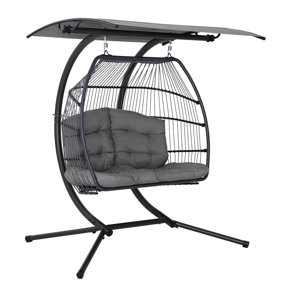 Andy Outdoor Furniture Lounge Hanging Swing Chair Egg Hammock Stand Rattan Wicker Grey