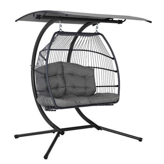 Andy Outdoor Furniture Lounge Hanging Swing Chair Egg Hammock Stand Rattan Wicker Grey