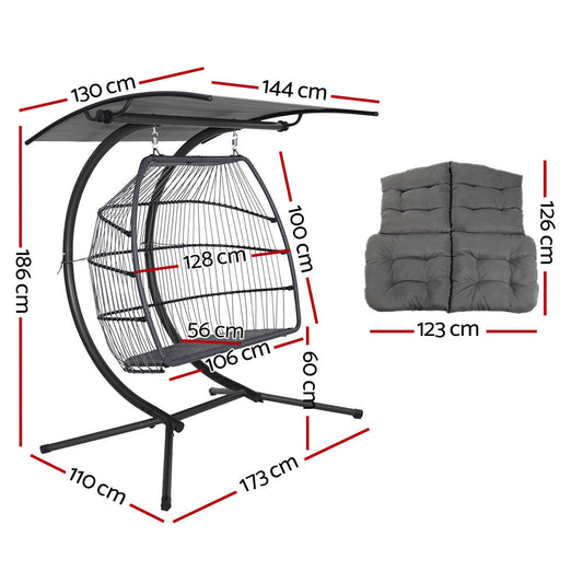Andy Outdoor Furniture Lounge Hanging Swing Chair Egg Hammock Stand Rattan Wicker Grey