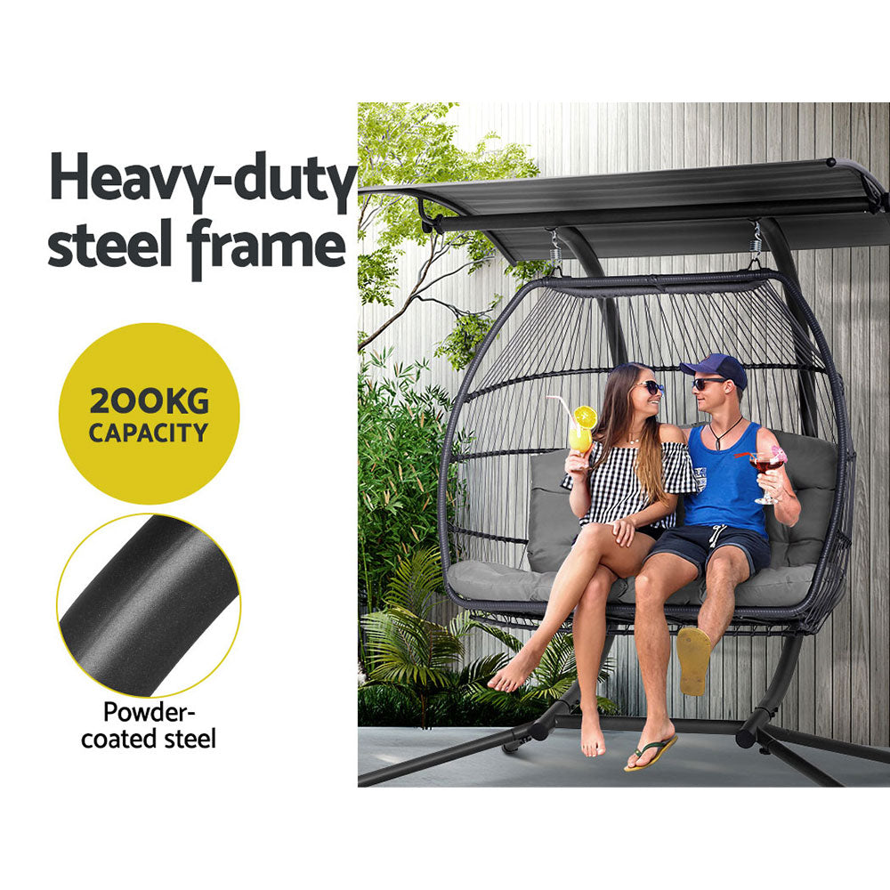 Andy Outdoor Furniture Lounge Hanging Swing Chair Egg Hammock Stand Rattan Wicker Grey