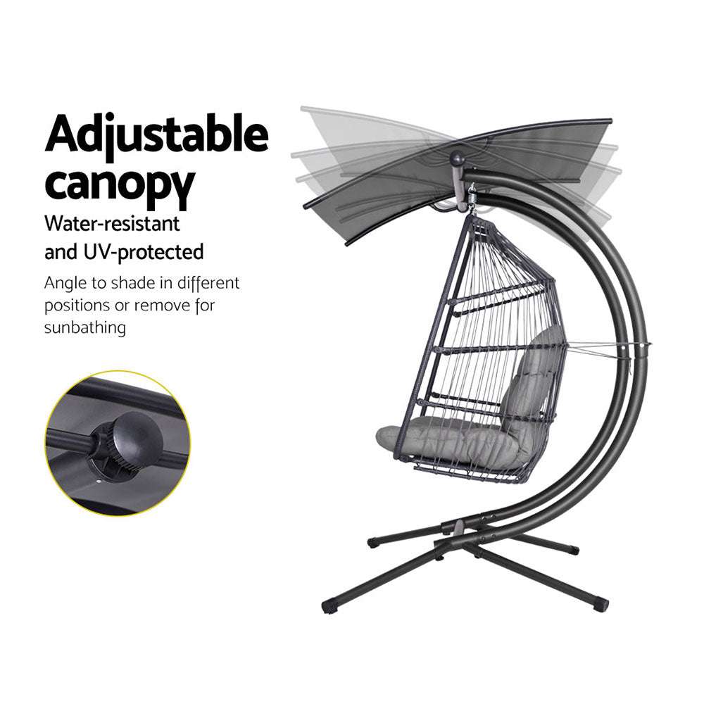 Andy Outdoor Furniture Lounge Hanging Swing Chair Egg Hammock Stand Rattan Wicker Grey