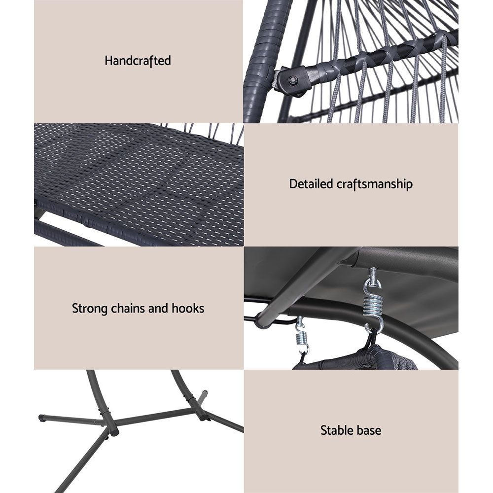 Andy Outdoor Furniture Lounge Hanging Swing Chair Egg Hammock Stand Rattan Wicker Grey