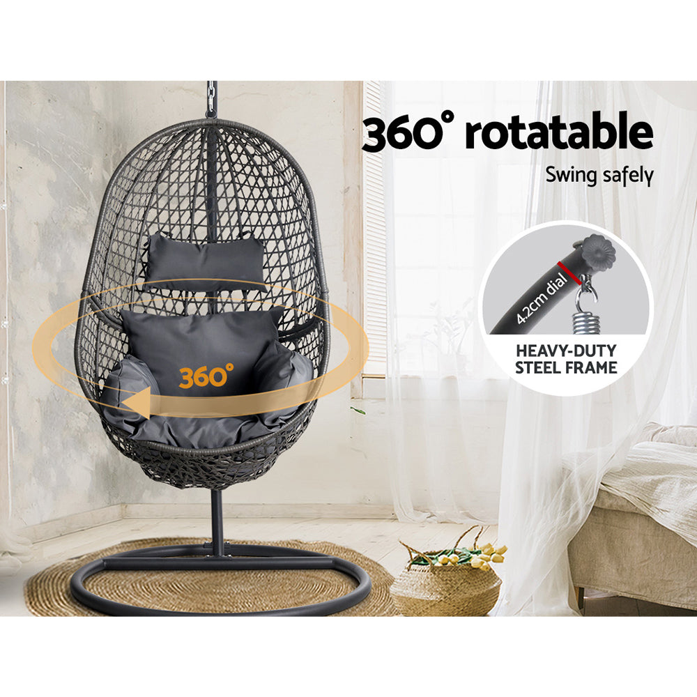 Gardeon Swing Chair Egg Hammock With Stand Outdoor Furniture Wicker Seat Black