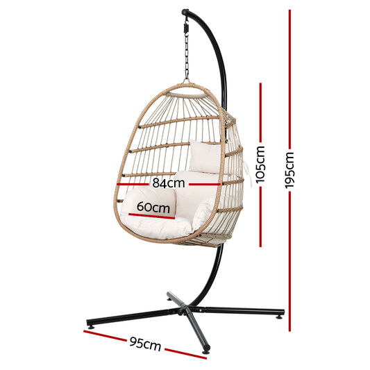 Gardeon Egg Swing Chair Hammock With Stand Outdoor Furniture Hanging Wicker Seat