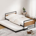 Load image into Gallery viewer, Artiss Bed Frame Metal Bed Base with Trundle Daybed Wooden Headboard Single DEAN
