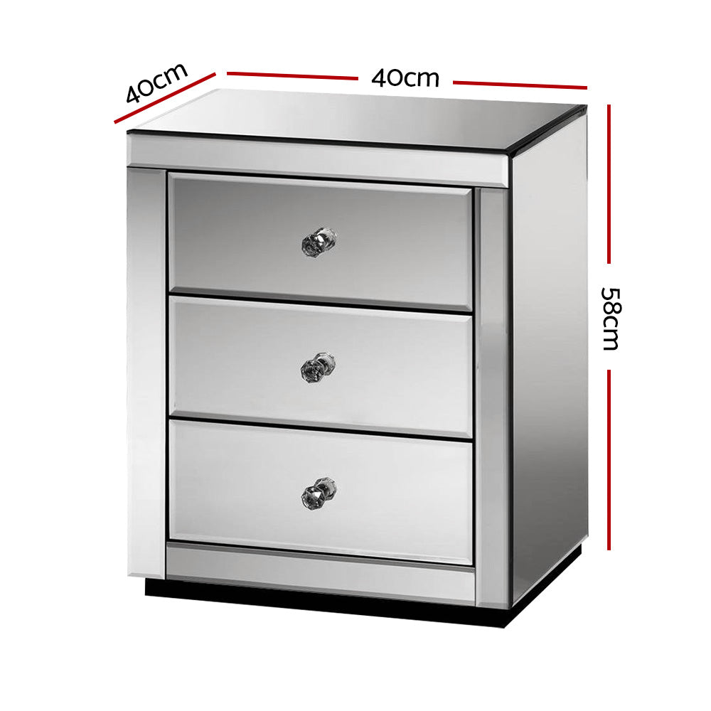 Artiss Mirrored Bedside table Drawers Furniture Mirror Glass Presia Smoky Grey