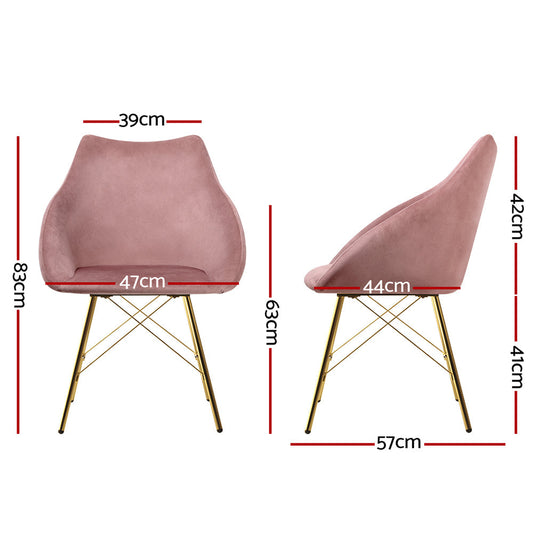 Emily Set of 2 Valisa Dining Chairs Kitchen Chairs Upholstered Velvet Pink