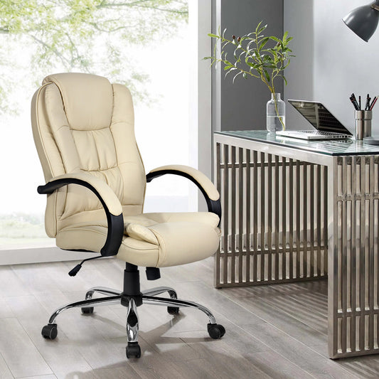 Emily Office Chair Gaming Computer Chairs Executive PU Leather Seat Beige
