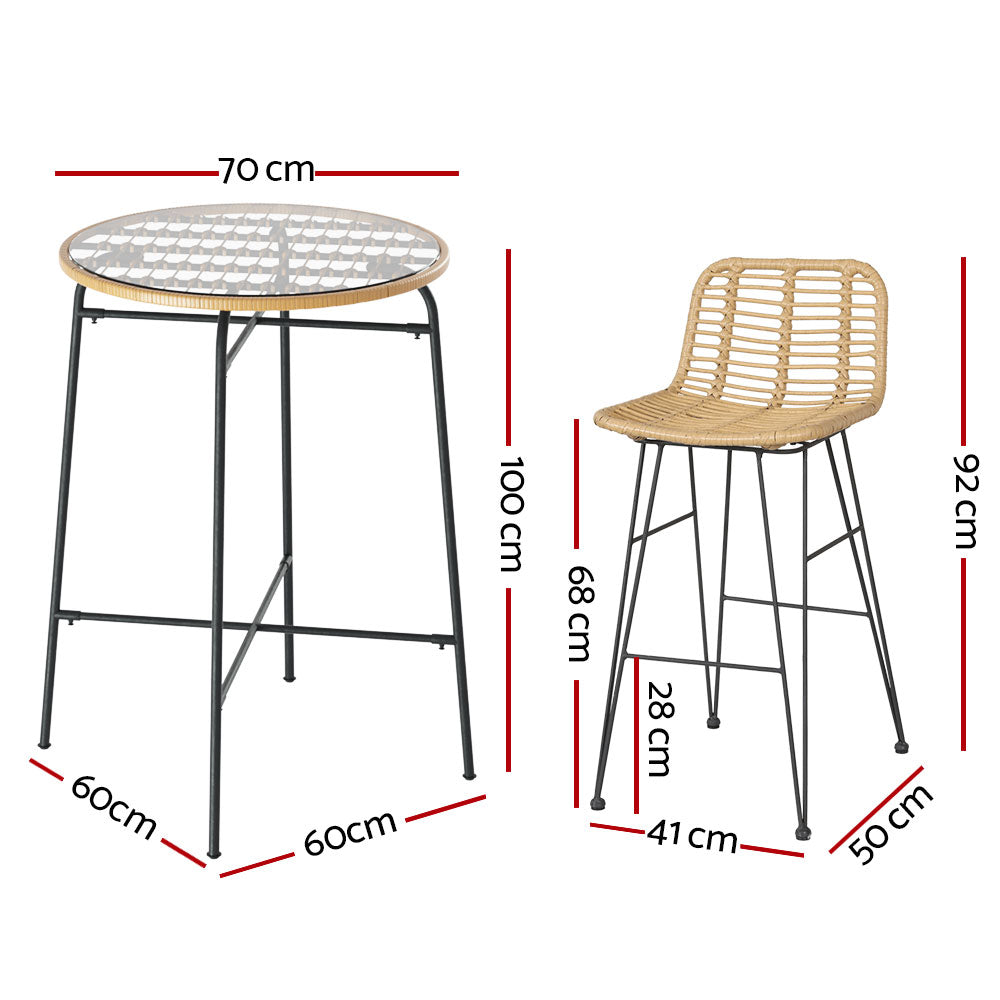 Gardeon 3PCS Outdoor Bar Table Chairs Patio Bistro Set 2 Seater