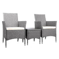 Load image into Gallery viewer, 3 Piece Wicker Outdoor Chair Side Table Furniture Set - Grey
