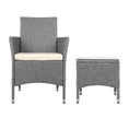 Load image into Gallery viewer, 3 Piece Wicker Outdoor Chair Side Table Furniture Set - Grey
