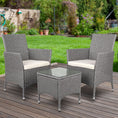 Load image into Gallery viewer, 3 Piece Wicker Outdoor Chair Side Table Furniture Set - Grey
