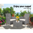 Load image into Gallery viewer, 3 Piece Wicker Outdoor Chair Side Table Furniture Set - Grey
