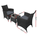 Load image into Gallery viewer, Gardeon 3pc Bistro Wicker Outdoor Furniture Set Black
