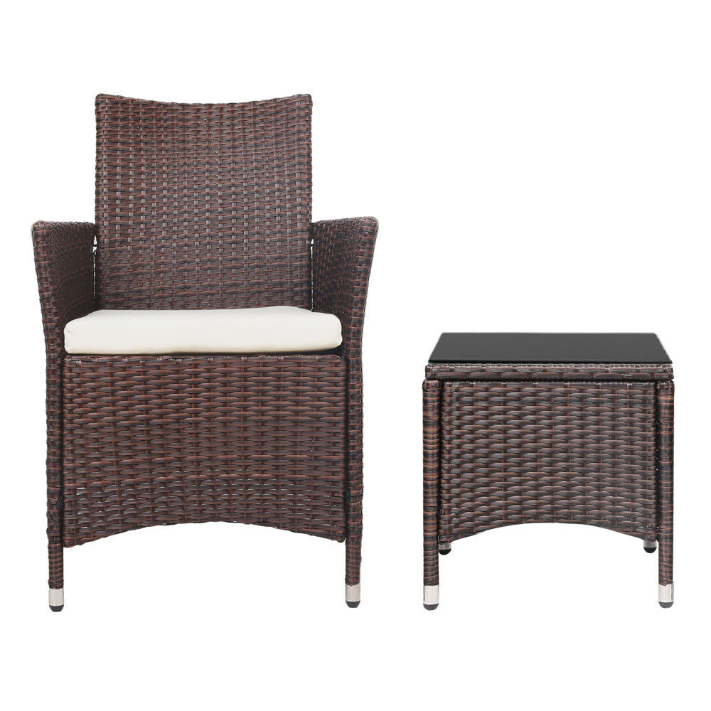 Gardeon 3pc Bistro Wicker Outdoor Furniture Set Brown