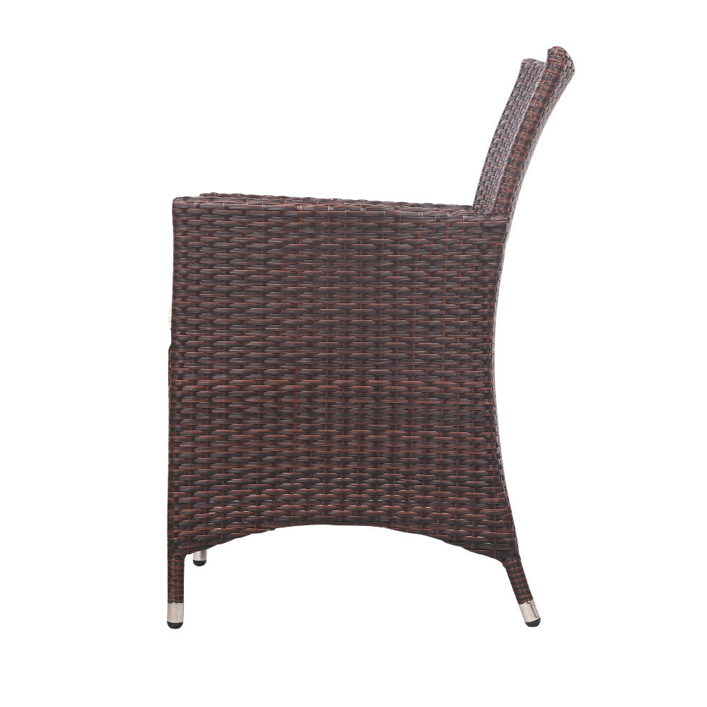 Gardeon 3pc Bistro Wicker Outdoor Furniture Set Brown