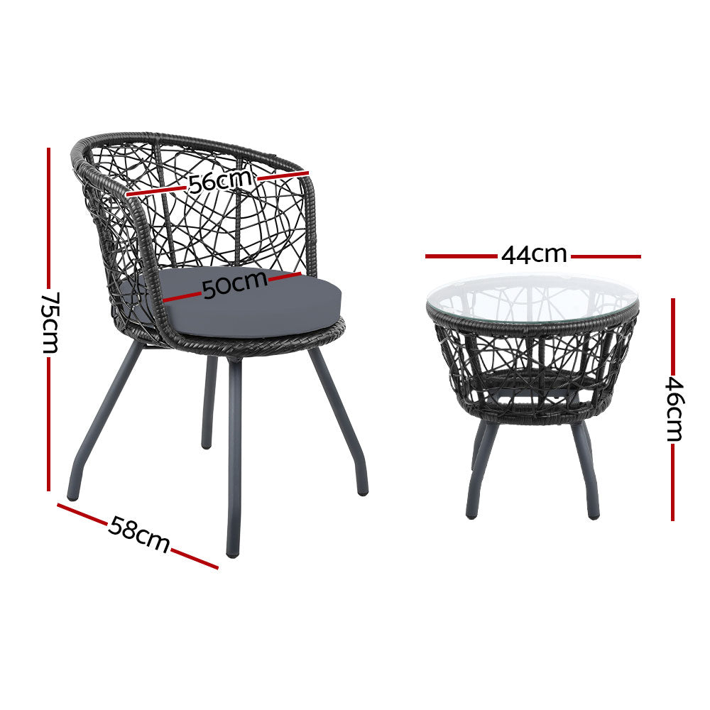 Andy Outdoor Patio Chair and Table - Black