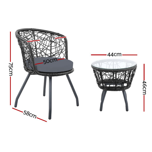 Andy Outdoor Patio Chair and Table - Black
