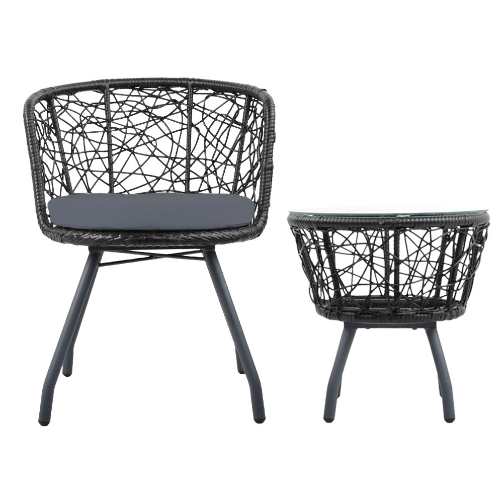 Andy Outdoor Patio Chair and Table - Black