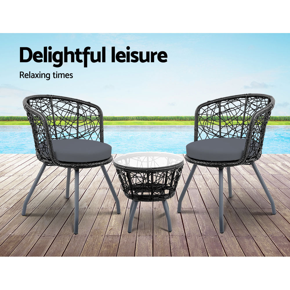Andy Outdoor Patio Chair and Table - Black