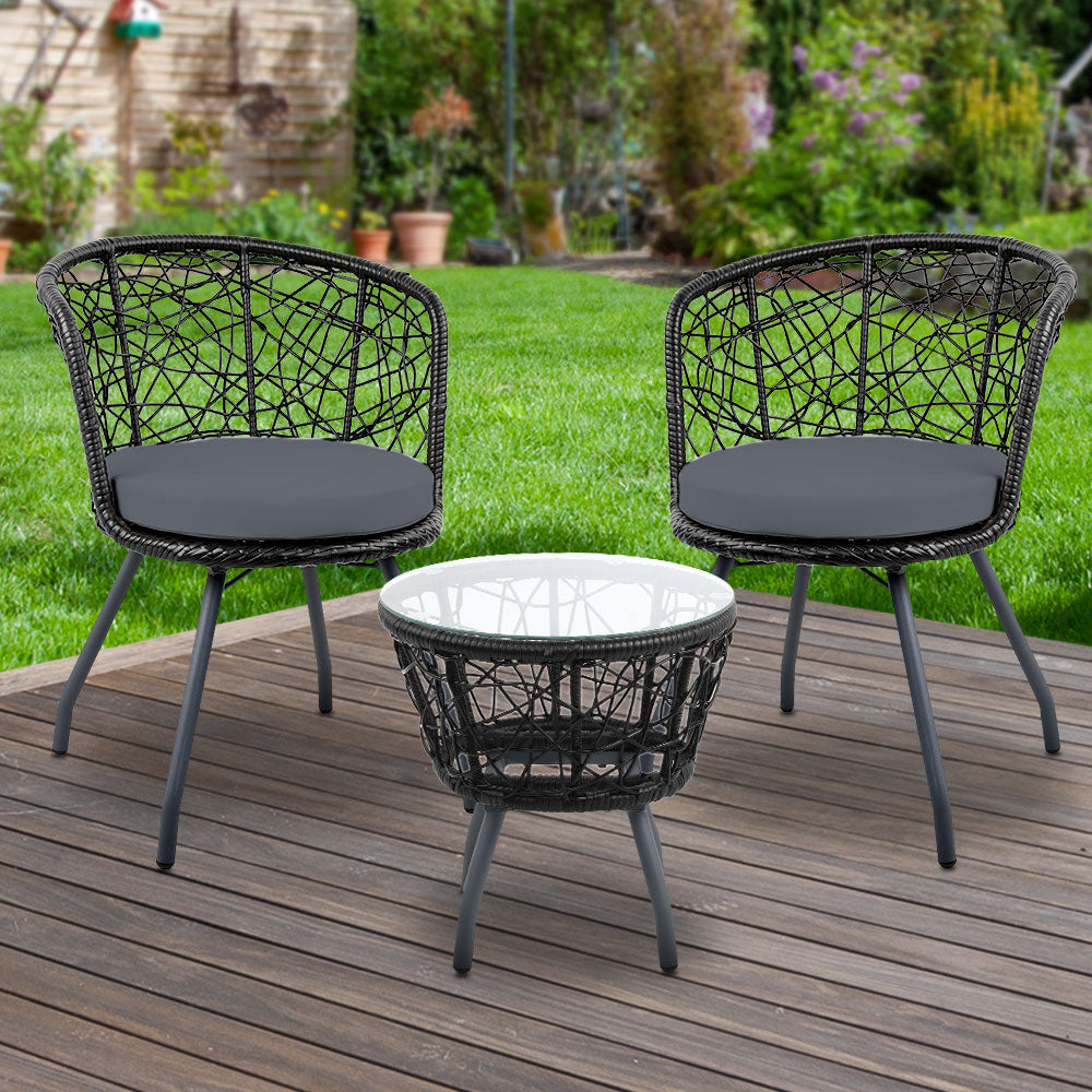 Andy Outdoor Patio Chair and Table - Black