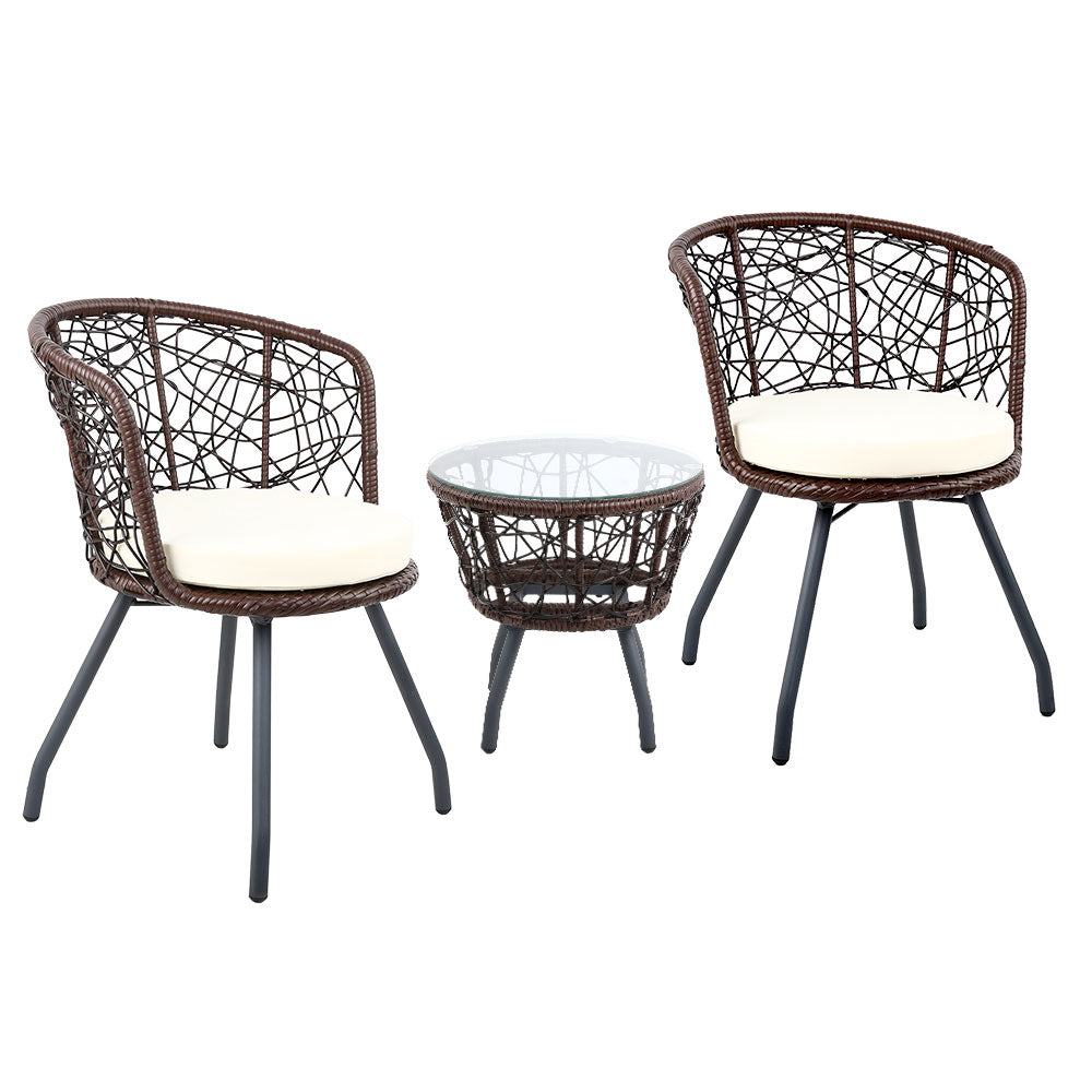 Andy Outdoor Patio Chair and Table - Brown