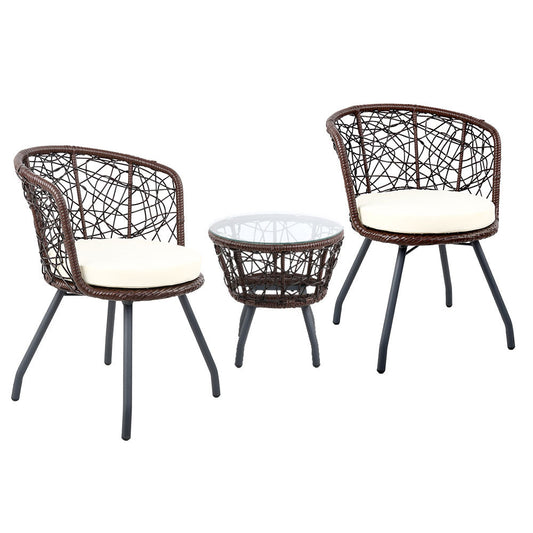 Andy Outdoor Patio Chair and Table - Brown