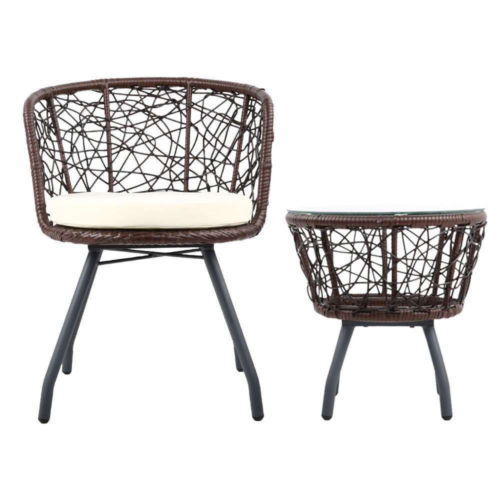 Andy Outdoor Patio Chair and Table - Brown