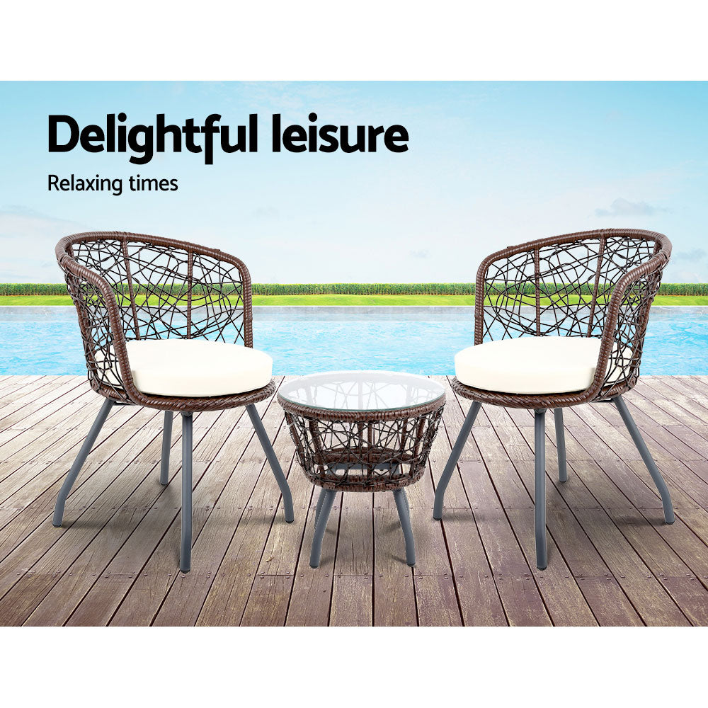 Andy Outdoor Patio Chair and Table - Brown