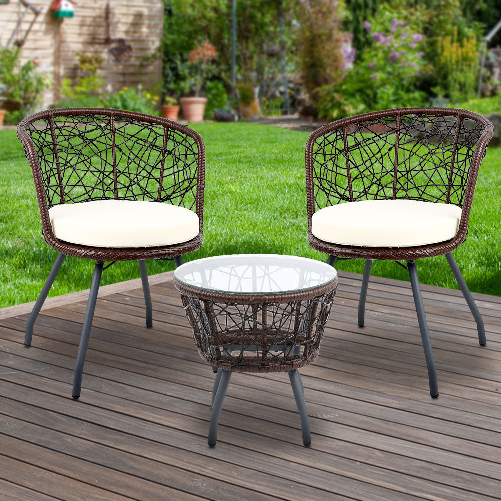 Andy Outdoor Patio Chair and Table - Brown