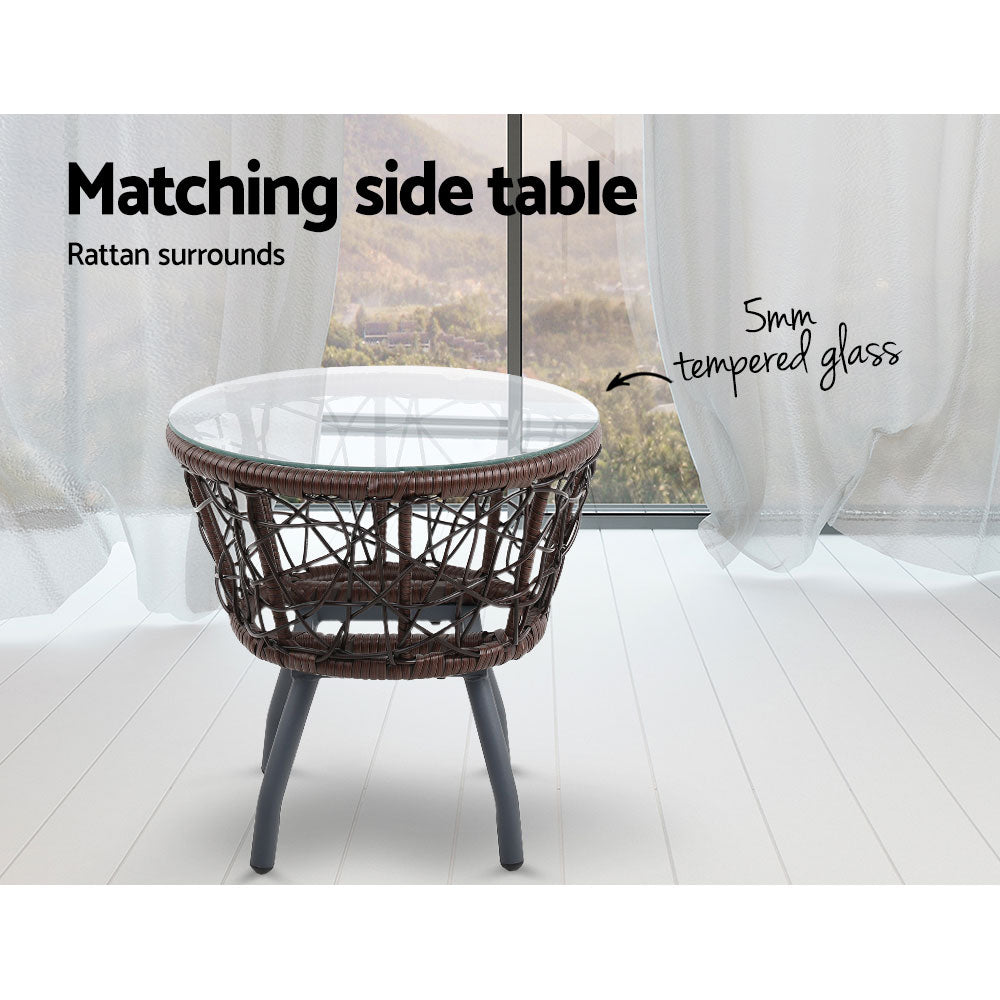 Andy Outdoor Patio Chair and Table - Brown