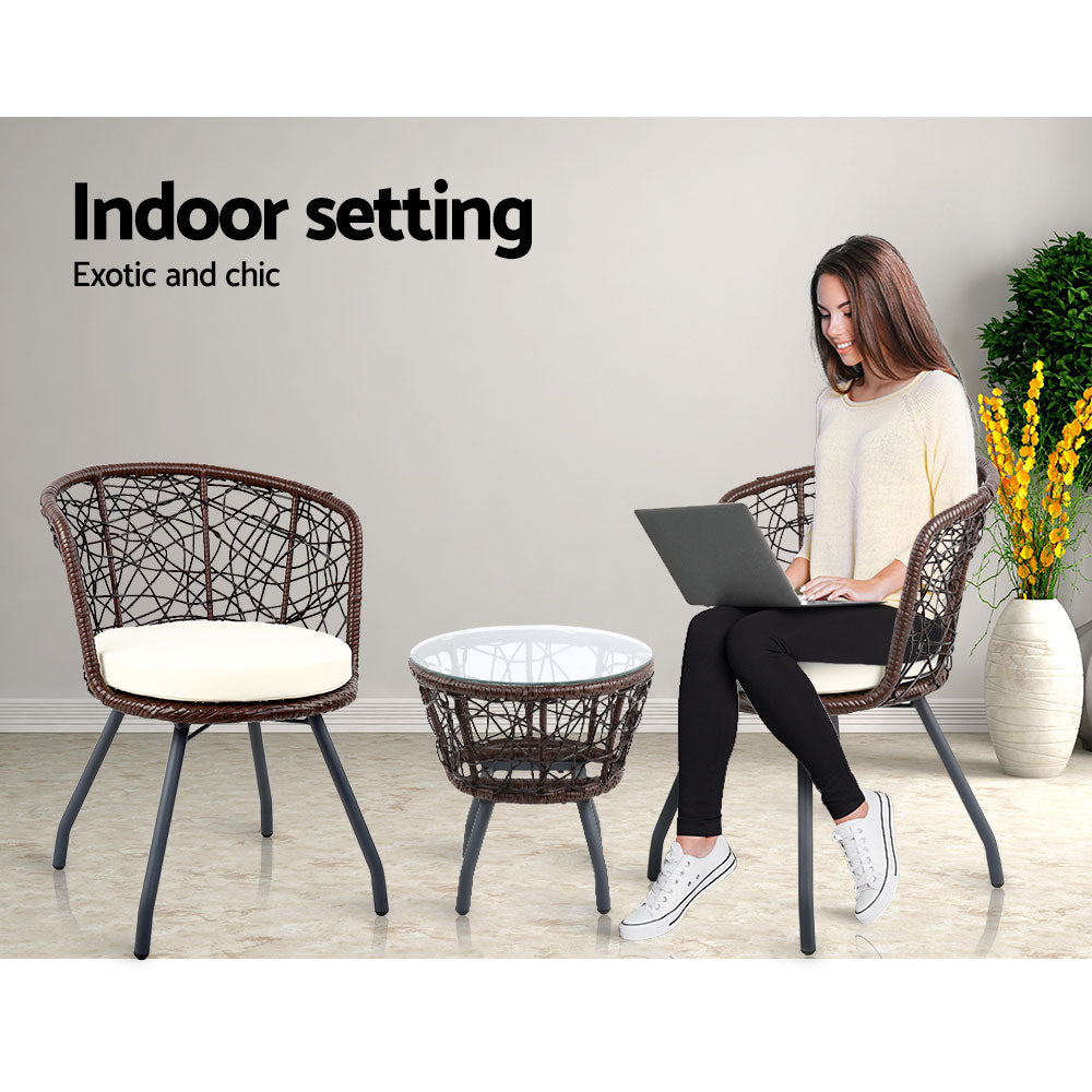 Andy Outdoor Patio Chair and Table - Brown