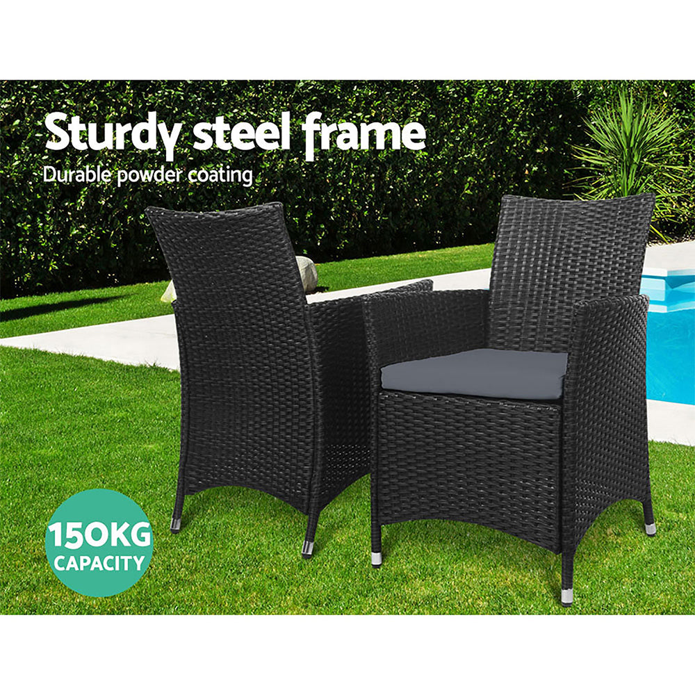 Set of 2 Outdoor Bistro Set Chairs Patio Furniture Dining Wicker Garden Cushion Gardeon