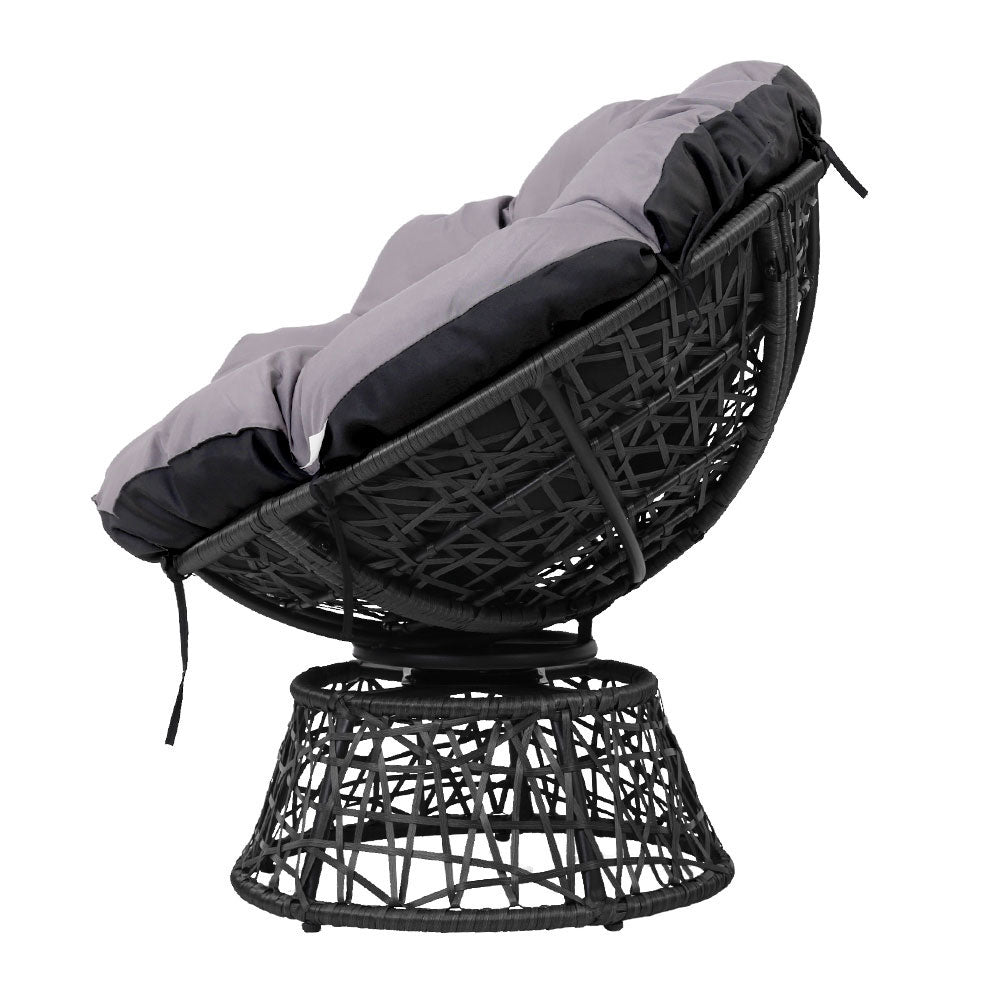 Gardeon Outdoor Lounge Setting Papasan Chairs Table Patio Furniture Wicker Black