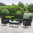 Load image into Gallery viewer, Gardeon 4-piece Outdoor Lounge Setting Wicker Patio Furniture Dining Set Black
