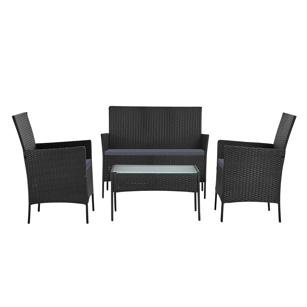 Gardeon 4-piece Outdoor Lounge Setting Wicker Patio Furniture Dining Set Grey