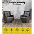 Load image into Gallery viewer, Gardeon Outdoor Chairs Patio Furniture Lounge Setting 3 Pcs Wicker Swivel Chair Table Bistro Set
