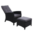 Load image into Gallery viewer, Sun lounge Recliner Chair Wicker Lounger Sofa Day Bed Outdoor Furniture Patio Garden Cushion Ottoman Black Gardeon
