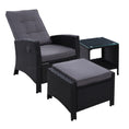 Load image into Gallery viewer, Gardeon Outdoor Setting Recliner Chair Table Set Wicker lounge Patio Furniture Black
