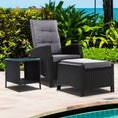 Load image into Gallery viewer, Gardeon Outdoor Setting Recliner Chair Table Set Wicker lounge Patio Furniture Black
