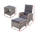 Load image into Gallery viewer, Gardeon Outdoor Setting Recliner Chair Table Set Wicker lounge Patio Furniture Grey
