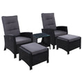 Load image into Gallery viewer, Gardeon Outdoor Patio Furniture Recliner Chairs Table Setting Wicker Lounge 5pc Black
