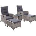 Load image into Gallery viewer, Gardeon Outdoor Patio Furniture Recliner Chairs Table Setting Wicker Lounge 5pc Grey
