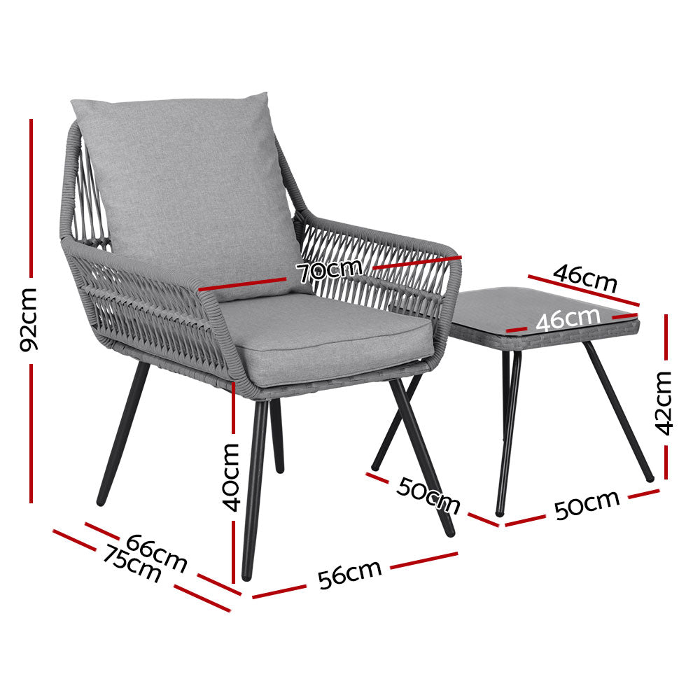 Andy Outdoor Furniture 3-Piece Lounge Setting Chairs Table Bistro Set Patio